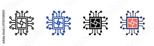 Processor Chip icon set multiple style collection
