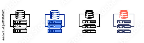 Data Server Rack icon set multiple style collection