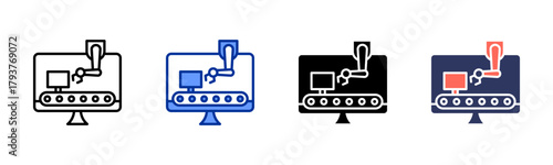 Computer Assembly Line icon set multiple style collection