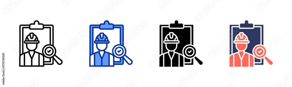 Fototapeta premium Quality Control Engineer icon set multiple style collection