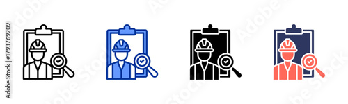 Quality Control Engineer icon set multiple style collection