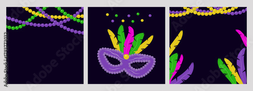 Carnival mardi gras party Set Artboard Design. For festival branding event promotion party invitation and creative graphic design project. Vector illustration