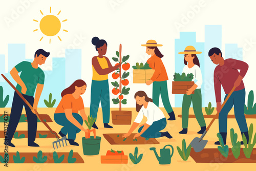 Volunteers Working in Community Garden