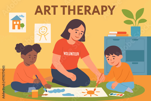 Volunteer Leading Art Therapy for Kids