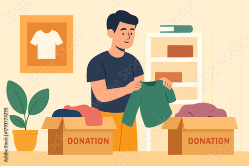 Volunteer Collecting Clothes for Donation Drive