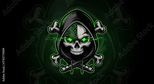 Skull Grim Reaper Mascot with Crossbones in Hooded Cloak - E-sports, Gaming Logo Design