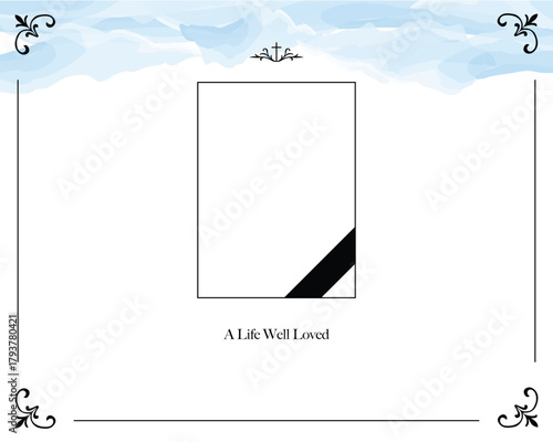 A minimal white canvas brushed with delicate blue tones, giving a tranquil and respectful feeling to the blank memorial card.