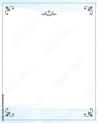 A bright, airy illustration with light blue splashes and a faint watercolor gradient framing the empty photo area.