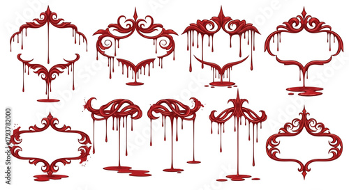 Collection of ornate gothic frames with blood drip effects for dark themed designs