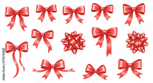 Assorted red bows and ribbons collection