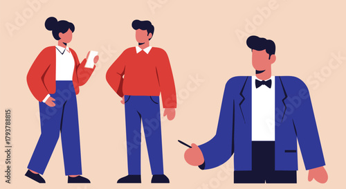 Diverse team of professionals in modern business attire standing together talking on transparent background