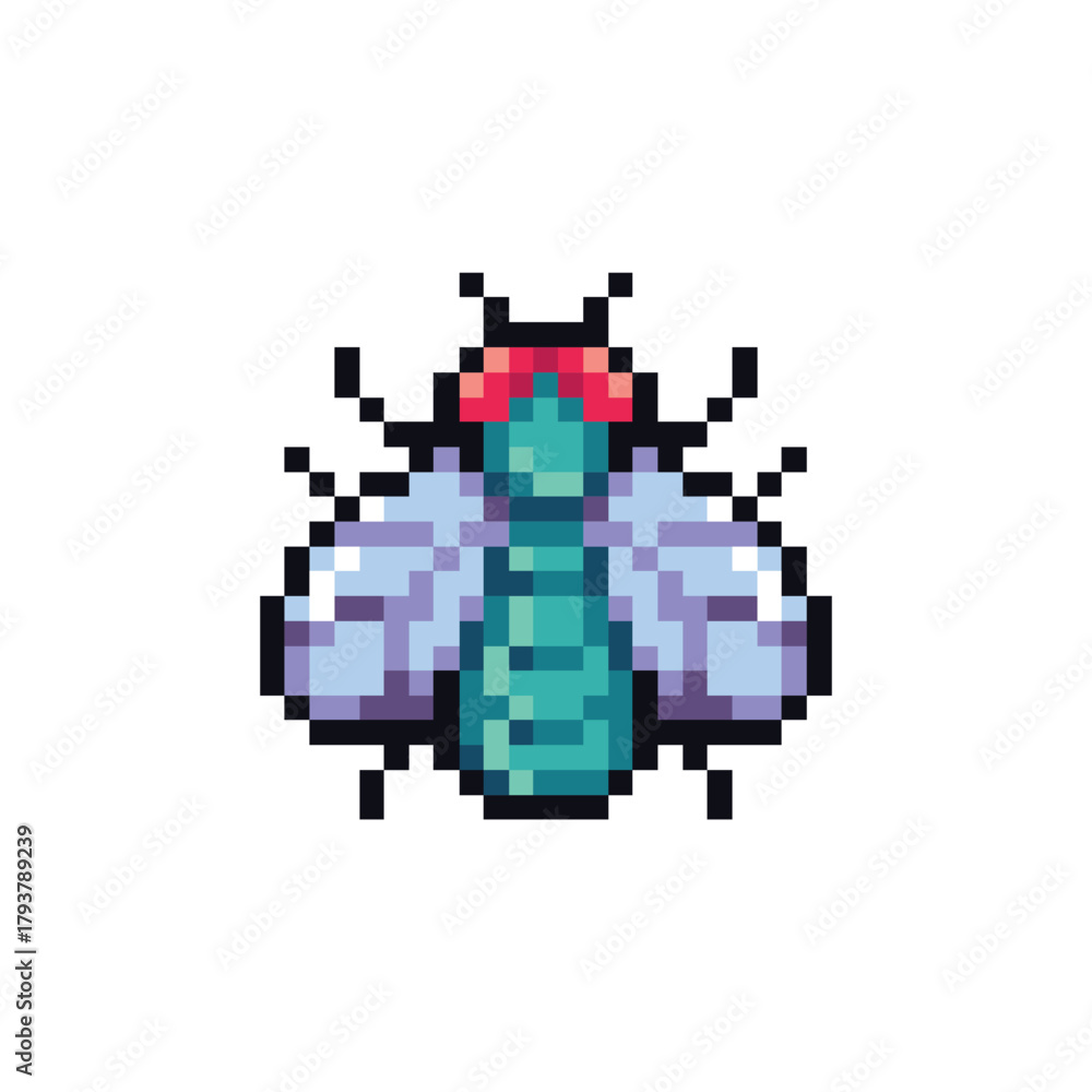 Fototapeta premium this is pixel art fly with simple color and white background this item good for presentations,stickers, icons, t shirt design,game asset,logo and your project.