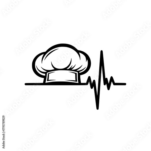 An elegant illustration with chef hat and pulse line, it encapsulates the essence of culinary health and vitality. vector illustration