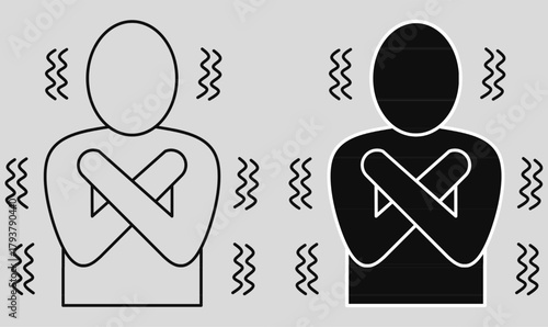 outline silhouette shivering.for health, warning, and temperature related visuals. shivering or shuddering icon set. isolated grey background.