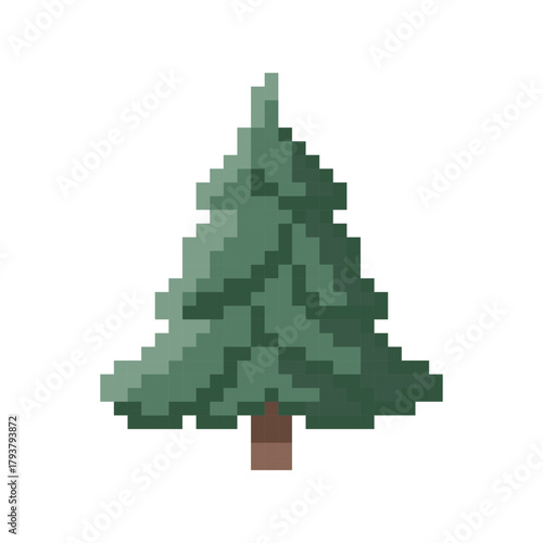Pixel art evergreen pine tree icon came asset. Vector illustration