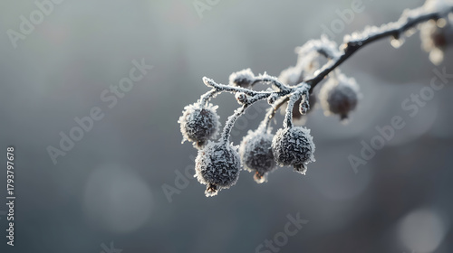 Serene Frosty Winter Berries on a Snowy Background