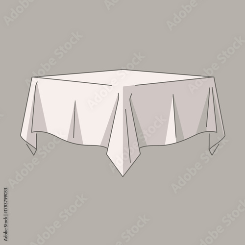 Illustration of a square table covered with a white tablecloth.