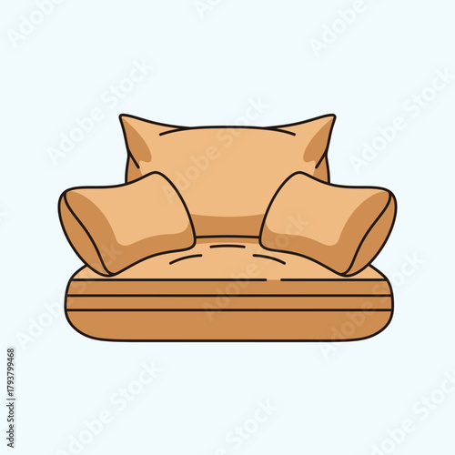 Illustration of a comfortable armchair with pillows.