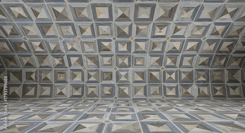 Geometric Pattern Room Interior Background, Abstract Symmetrical Wall and Floor Design Texture