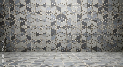 Geometric Pattern Room Interior Background, Abstract Symmetrical Wall and Floor Design Texture