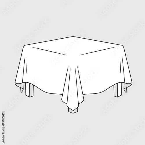 Illustration of a square table covered with a white tablecloth.