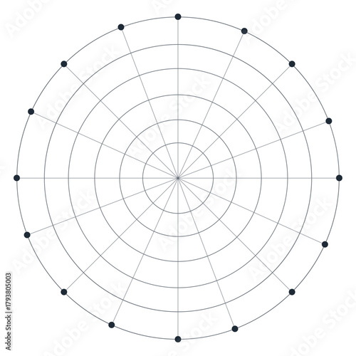 Abstract Polar Grid Diagram with Concentric Circles, Radial Lines, and Data Points for Geometric or Mathematical Visualizations.