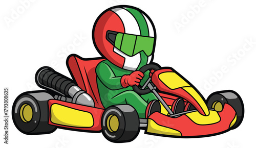 Go kart racing vector design, action-packed driver illustration for motorsport branding