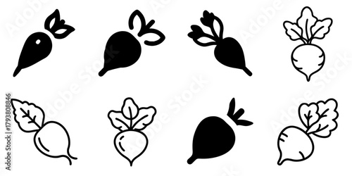 radish icon set. pictogram isolated on white background. Vector illustration.