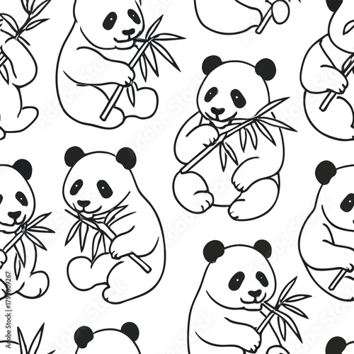 Playful Panda pattern: The joyful pattern, featuring cuddly panda bears engrossed in eating bamboo, captures the charm of these delightful creatures. 