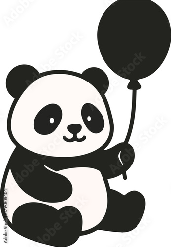 Playful Panda with a Balloon: A charming panda cub sits contentedly, clutching a floating balloon.  This captivating illustration embodies the innocence and pure joy of childhood.