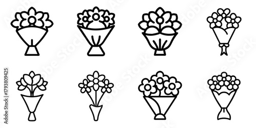 flower bouquet icon set. pictogram isolated on white background. Vector illustration.