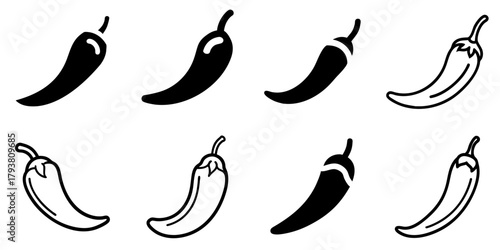 chili pepper icon set. pictogram isolated on white background. Vector illustration.