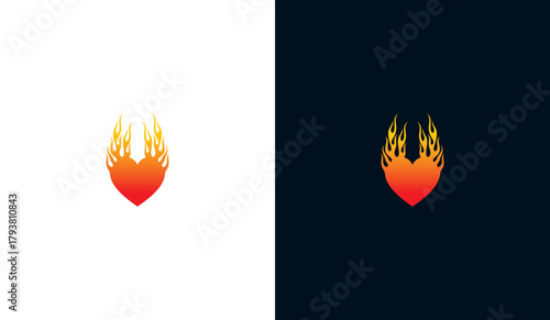 Love fire symbol with gradient color, burning fire heart icon, vector illustration template design