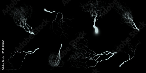 Cracks, vector illustrations set. Crack illustration set, fracture pattern design, surface damage texture, radial and jagged break art, black vector graphic, abstract destruction.