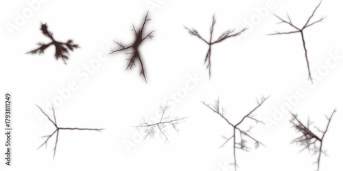 Cracks, vector illustrations set. Crack illustration set, fracture pattern design, surface damage texture, radial and jagged break art, white vector graphic, abstract destruction.