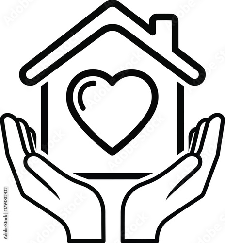 Hands holding home with heart icon   property care, family love & housing security