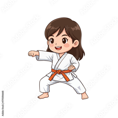 Young martial artist practicing a karate punch in a dojo