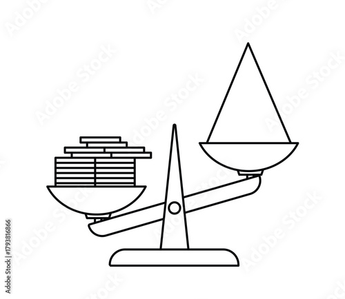 Financial Scales: The image captures a detailed illustration of a scale with coins and a triangle, symbolizing the complexities of balancing finances.