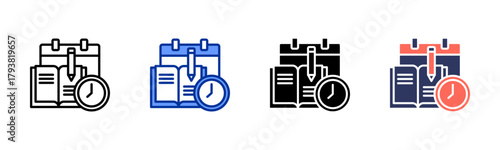 School Time Schedule icon set multiple style collection