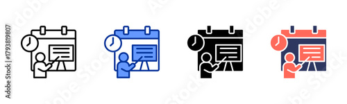 Tutor Class Schedule icon set multiple style collection