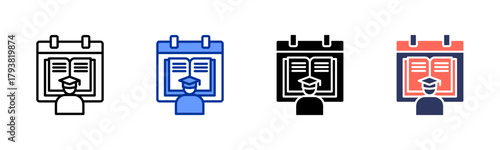 Self-Study Schedule icon set multiple style collection