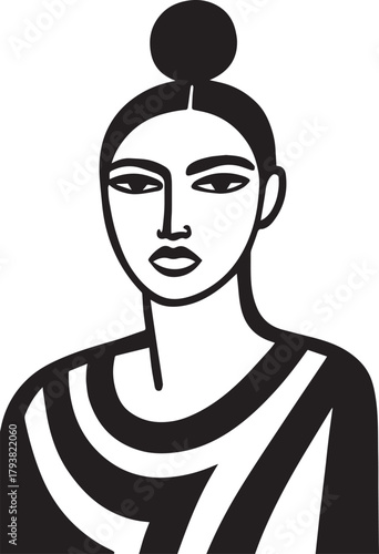 Abstract Bold Woman Portrait – Minimal Black & White Line Art