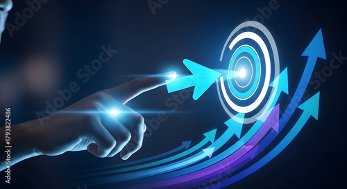 Digital Arrow Hits Target Symbolizing Business Growth and Success.