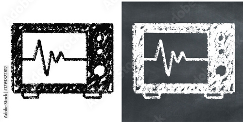 Chalk Handdrawn Cardiac Monitor Vector Ideal for medical, educational, emergency, and cardiology projects requiring a hand-drawn chalkboard aesthetic.