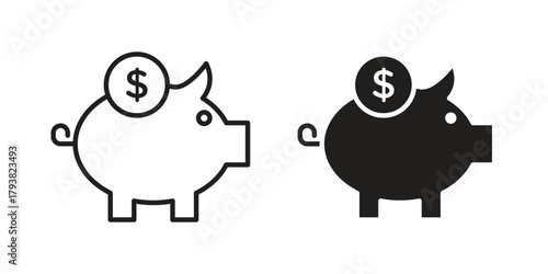 Piggy bank icon collection with multiple styles. EPS10