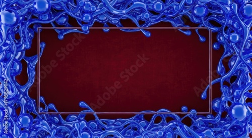 Blue Liquid Swirls Framing Red Background in Abstract Design  