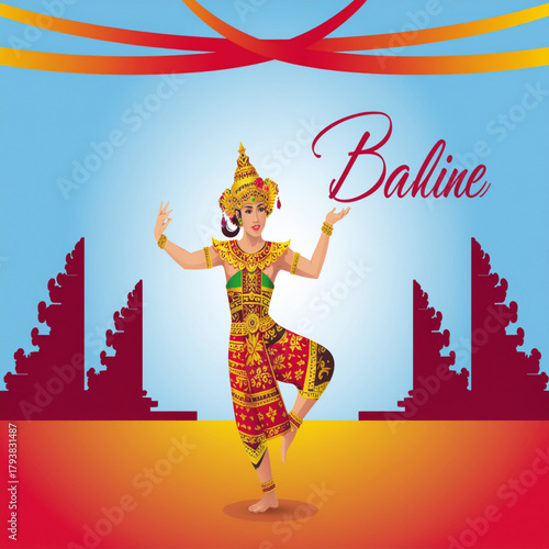 Balinese Dancer Illustration in Traditional Costume