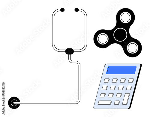 Stethoscope for health and diagnostics, fidget spinner for stress relief and focus, calculator for finance and calculations. Ideal for medicine, wellness, education, business, productivity