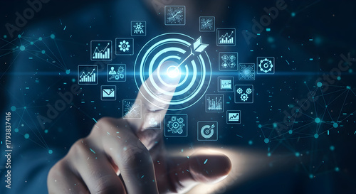 Digital Target with Business Icons and Finger Touch.