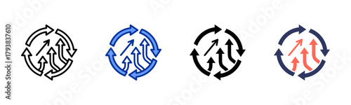 Continuous Growth icon set multiple style collection